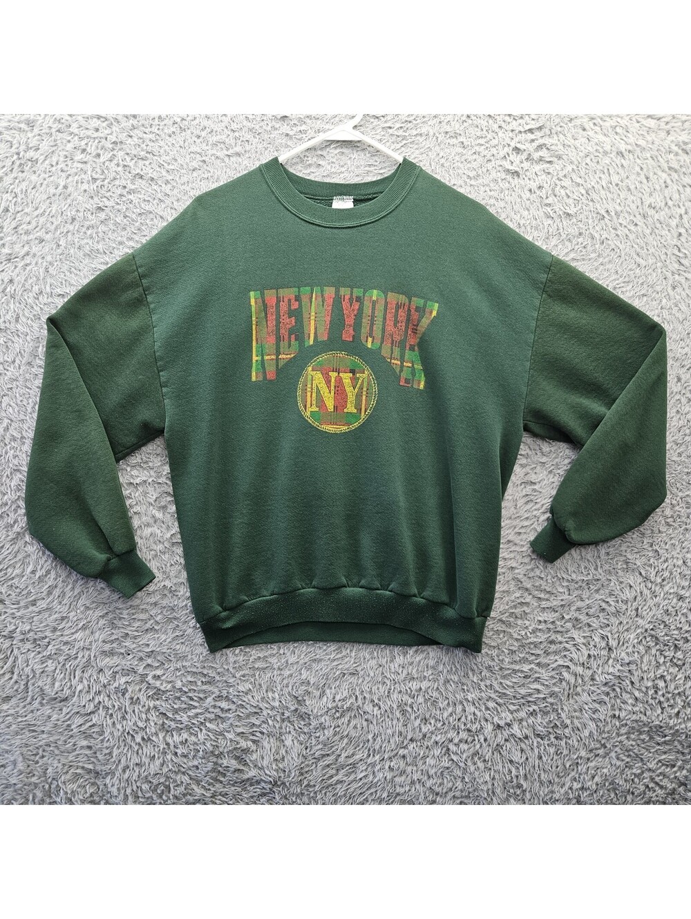 New York New York Vintage Sweatshirt JERZEES Made in USA Green XL